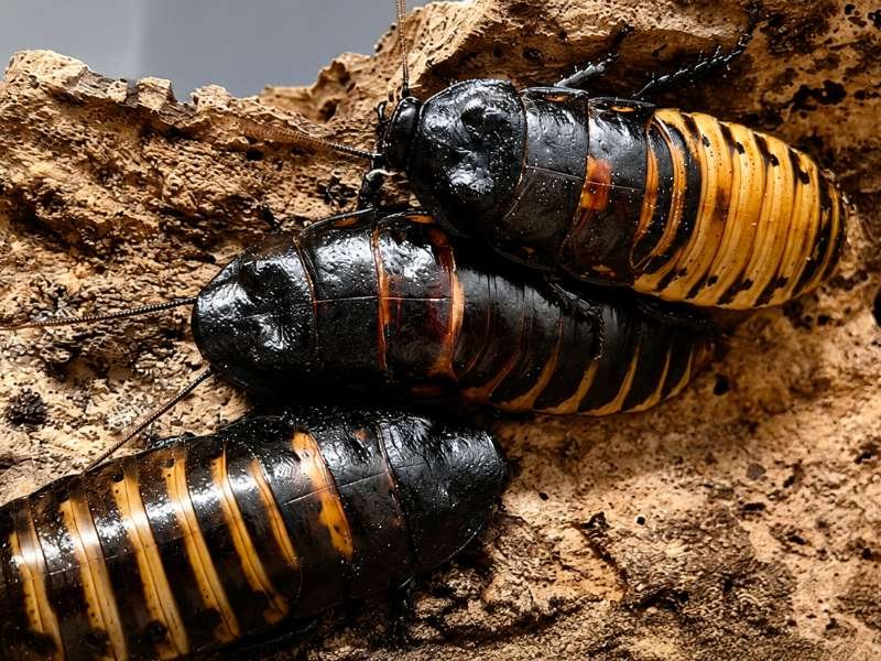 Captive bred Gromphadorhina portentosa Madagascar Hissing Roaches on cork bark