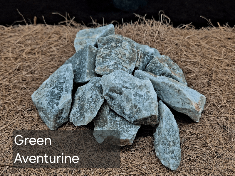 Raw Green Aventurine crystals for terrariums and invertebrate enclosures