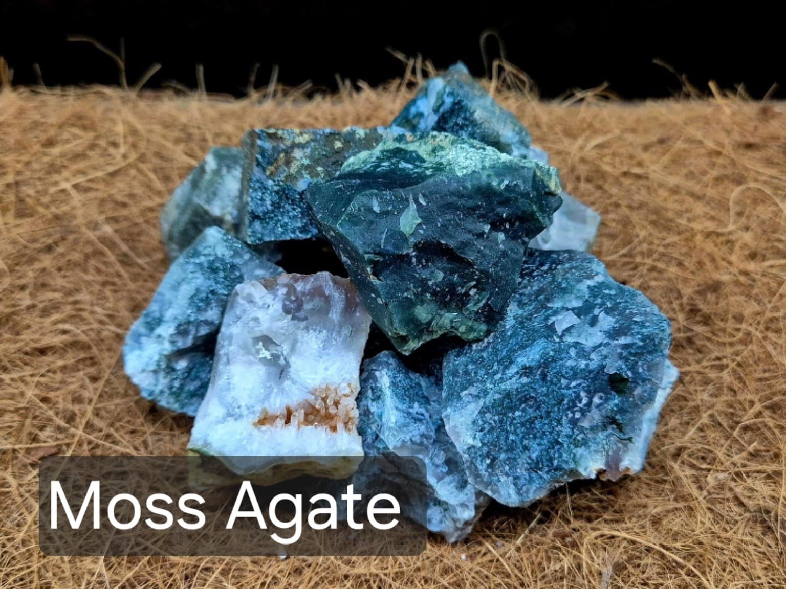 Raw Moss Agate crystals for terrariums and invertebrate enclosures
